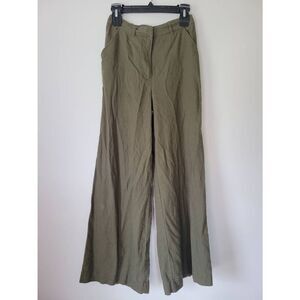 Max Studio London Linen Blend Wide Leg Pants Women Small Olive Green High Rise E